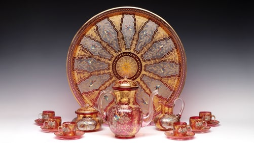 A FINE AND RARE MOSER TEN PIECE ART GLASS COFFEE SET