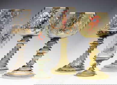 ENAMELED BOHEMIAN GLASS CHALICES AND POKAL