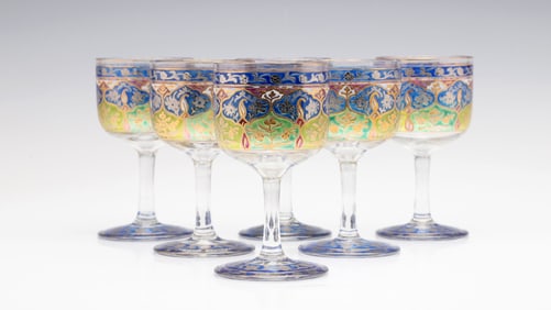 A SET OF SIX FINE ENAMELED AUSTRIAN ART GLASS WINES
