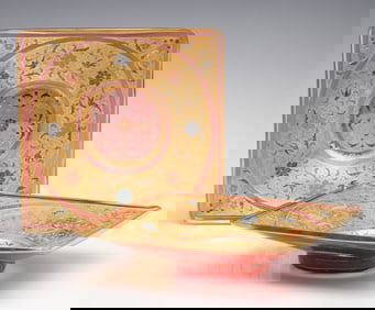 TWO RICHLY DECORATED GILT & ENAMEL MOSER SERVING PLATES