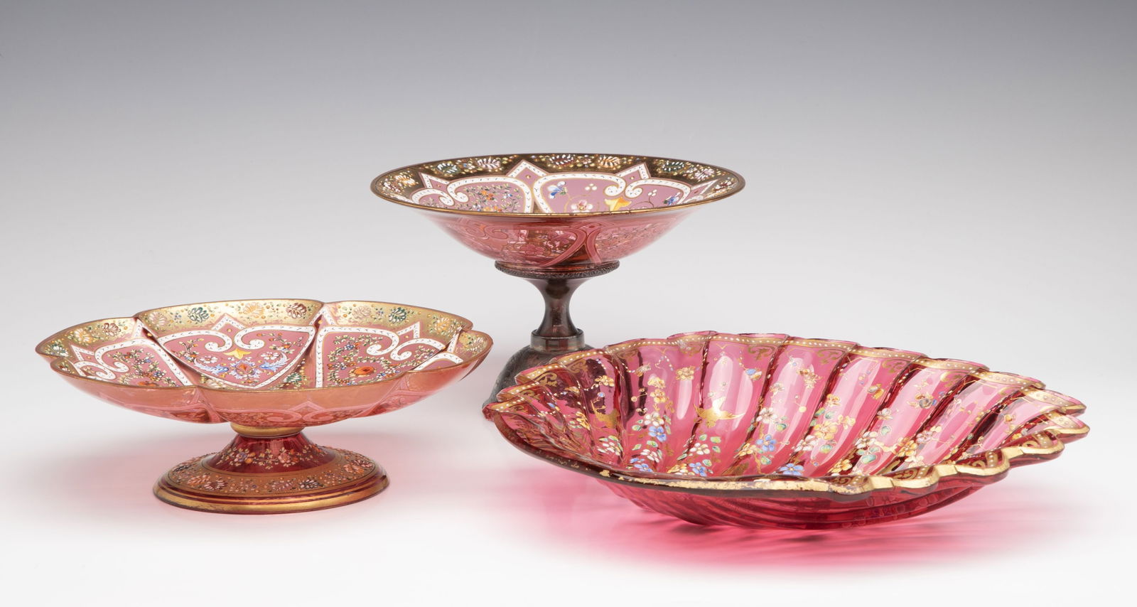 MOSER CRANBERRY GLASS WITH GILT AND ENAMEL DECORATION (1 of 17)