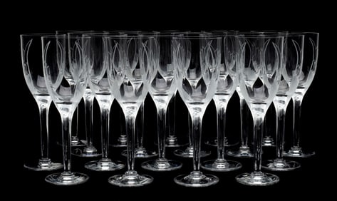 SET OF NINETEEN LALIQUE 'ANGE' PATTERN CHAMPAGNE FLUTES