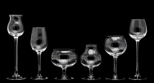 SIX MOSER BLOWN CRYSTAL SNIFTERS IN PRESENTATION CASE