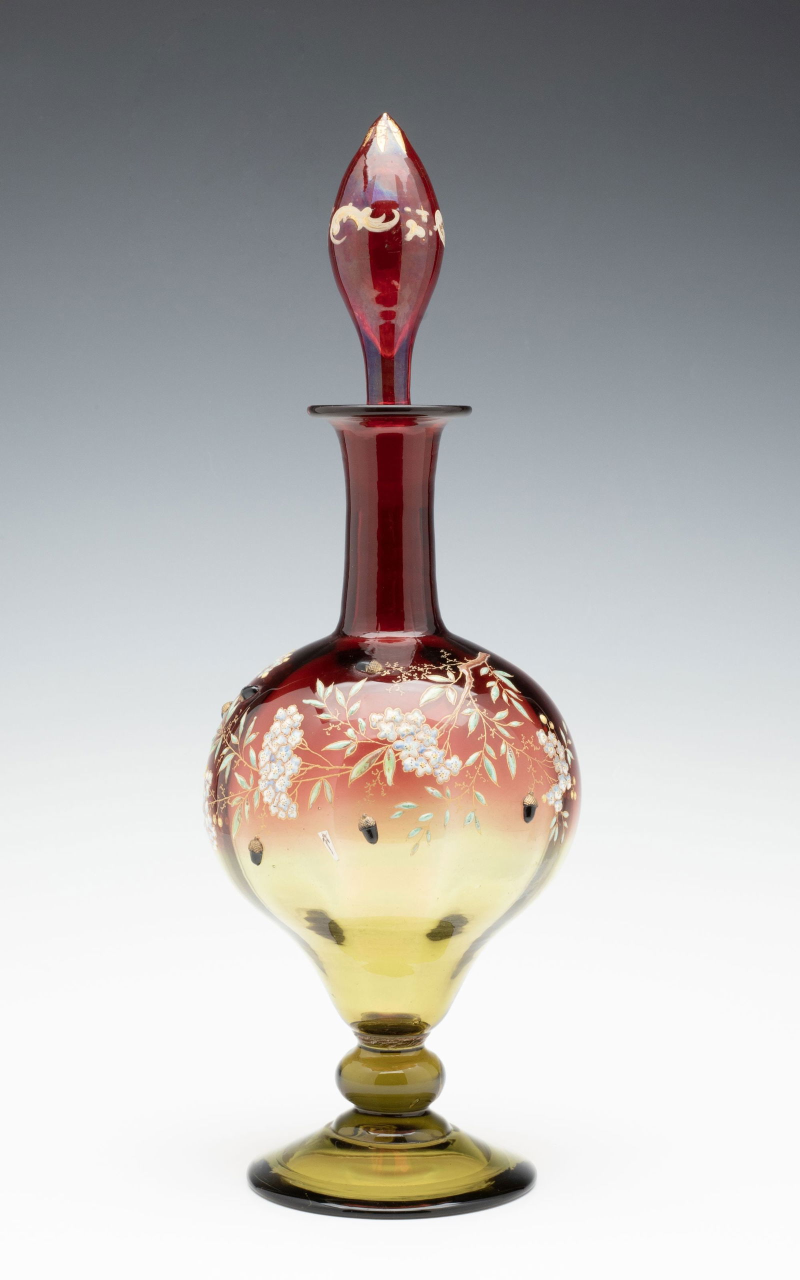 AN INTENSELY COLORED MOSER QUALITY BOTTLE WITH ACORNS (1 of 13)