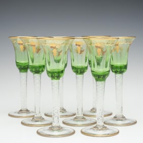 EIGHT CONTINENTAL ART GLASS WINES WITH LATTICINO STEMS