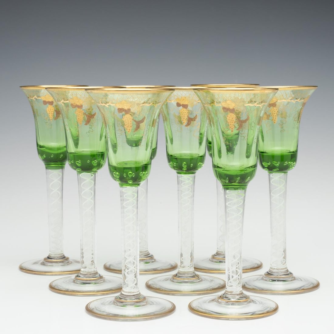 EIGHT CONTINENTAL ART GLASS WINES WITH LATTICINO STEMS (1 of 14)