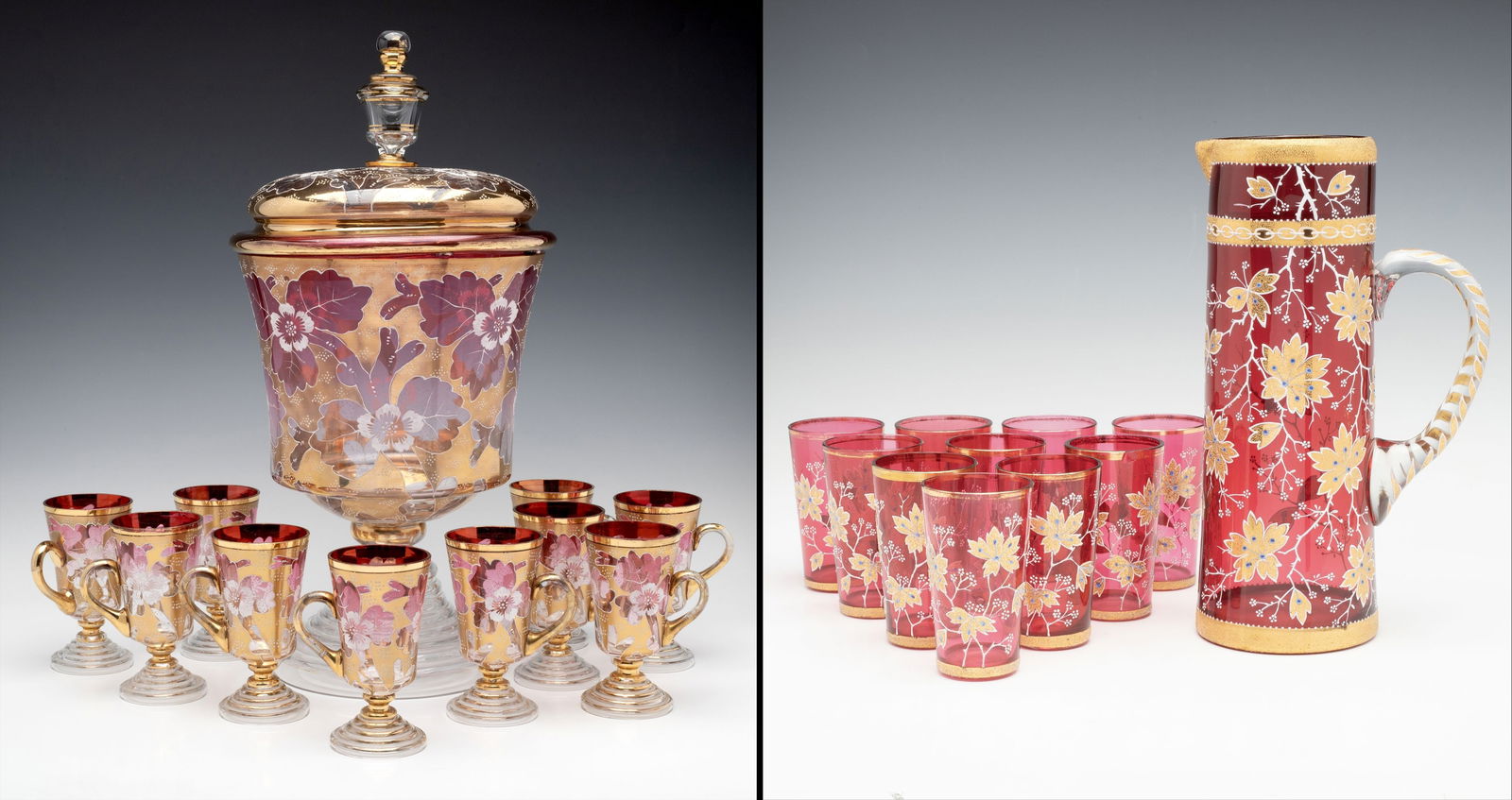 MOSER WATER SET WITH CORALENE AND SIGNED PUNCH SET (1 of 20)