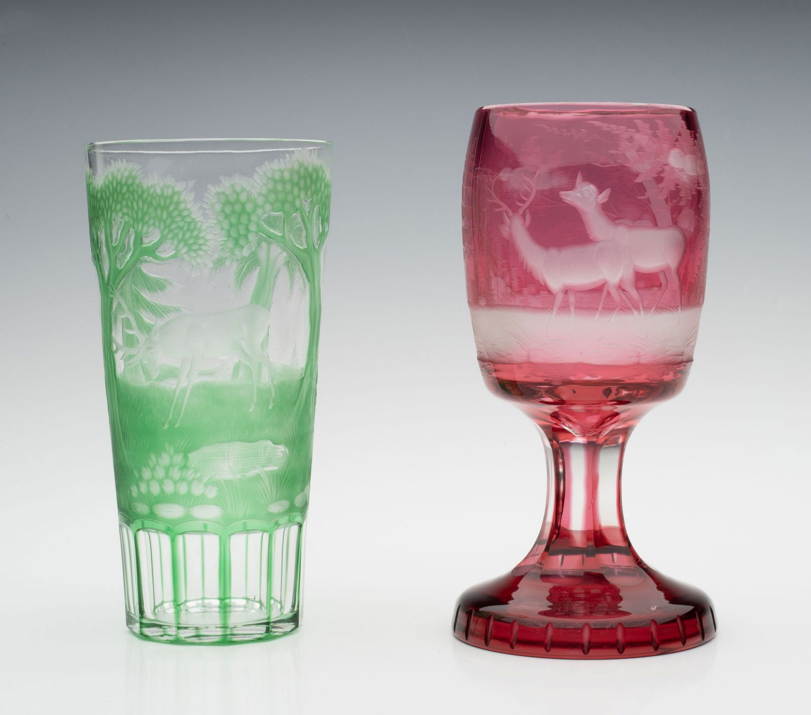 AN ACID CUTBACK AND HAND ENGRAVED TUMBLER SIGNED MOSER (1 of 18)