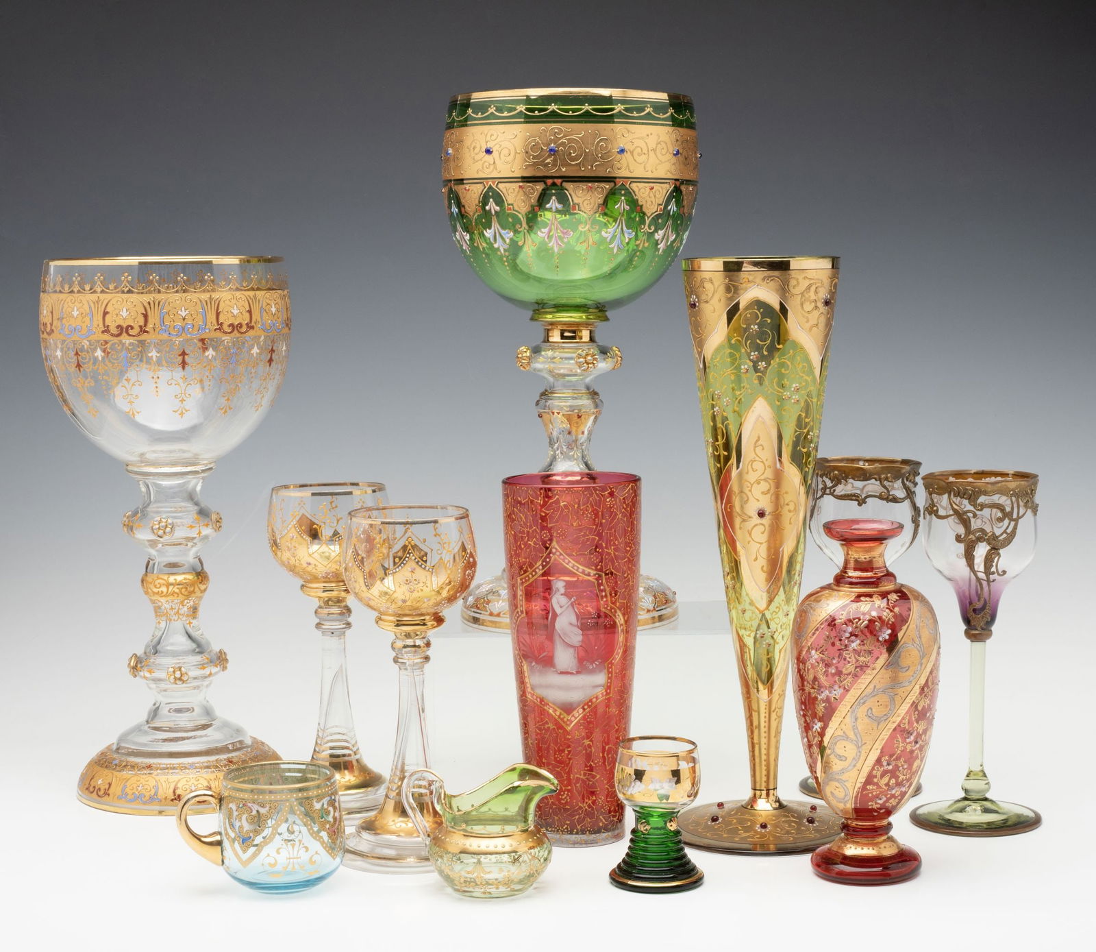 A TWELVE PIECE COLLECTION OF VARIOUS BOHEMIAN ART GLASS (1 of 18)