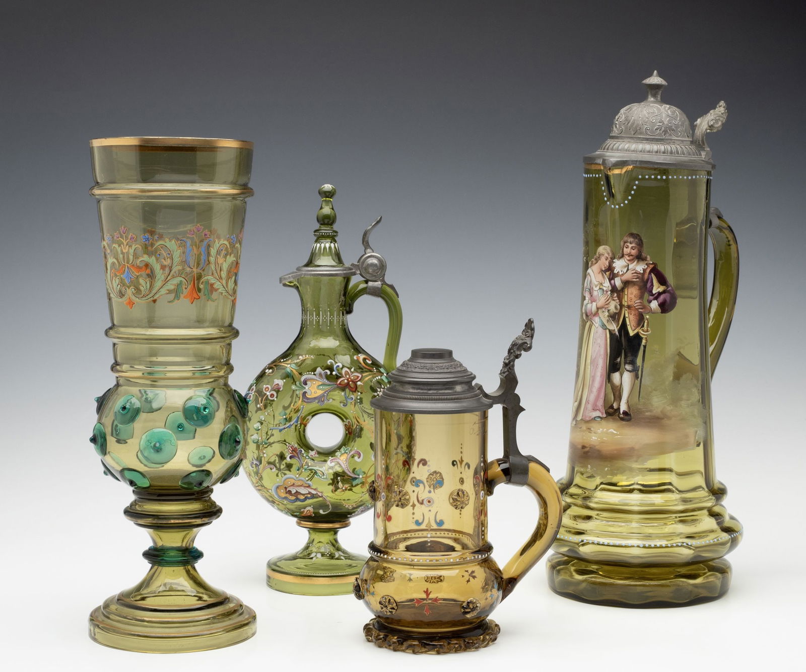 BOHEMIAN ART GLASS TANKARD, STEINS AND POKAL CIRCA 1910 (1 of 16)