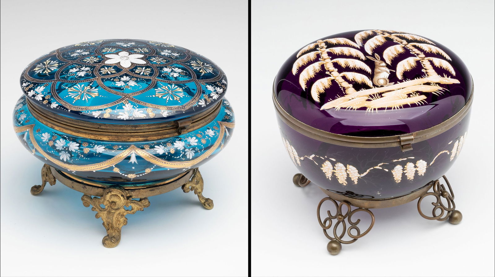 TWO 19TH CENTURY BOHEMIAN ART GLASS POWDER BOXES (1 of 20)