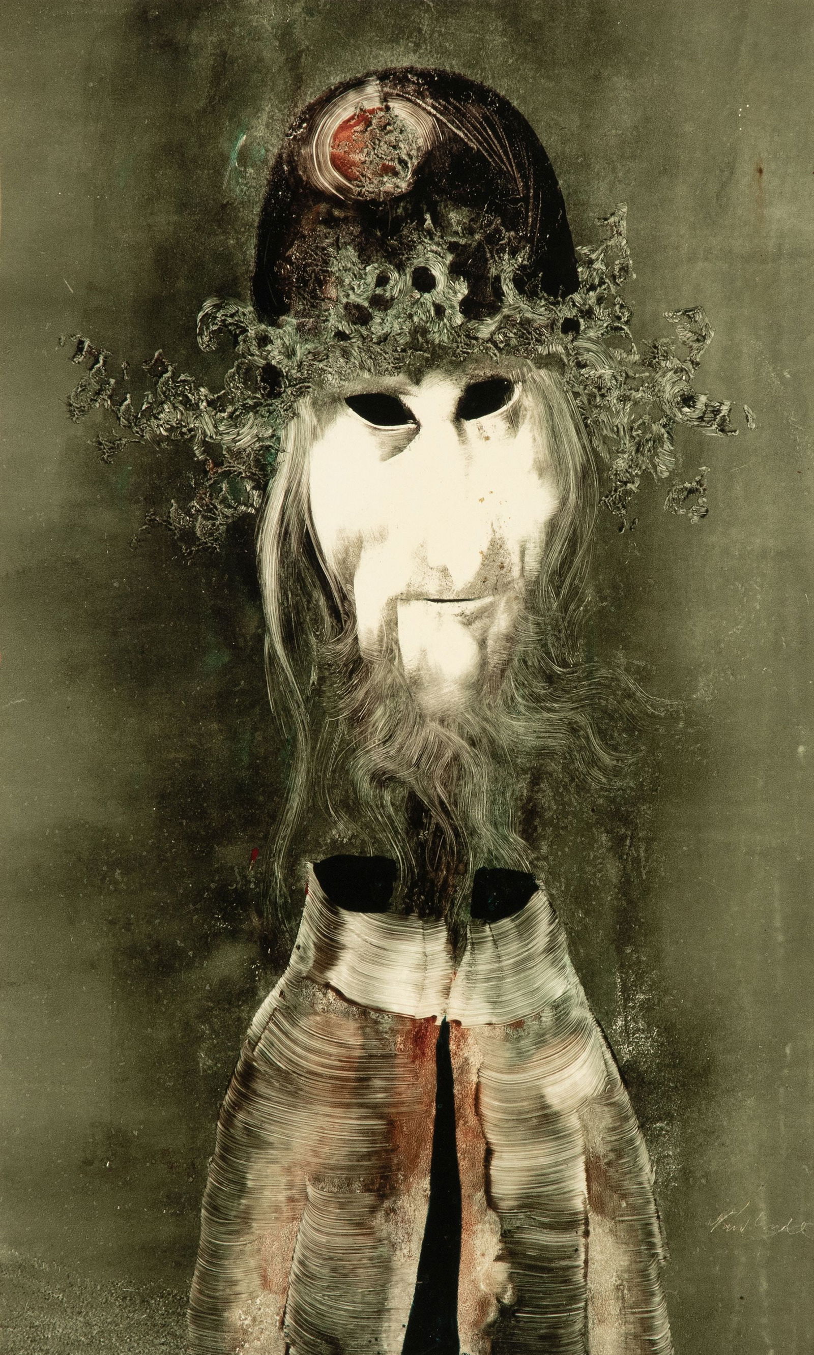 ENDRE SZASZ (1926-2003) OIL ON ARTIST'S BOARD: Endre Szasz (1926-2003) Circa 1970. The surreal portrait of a figure with floating head is signed lower right. Endre Laszlo Szasz was an interesting Hungarian artist known for his work as a painter, i