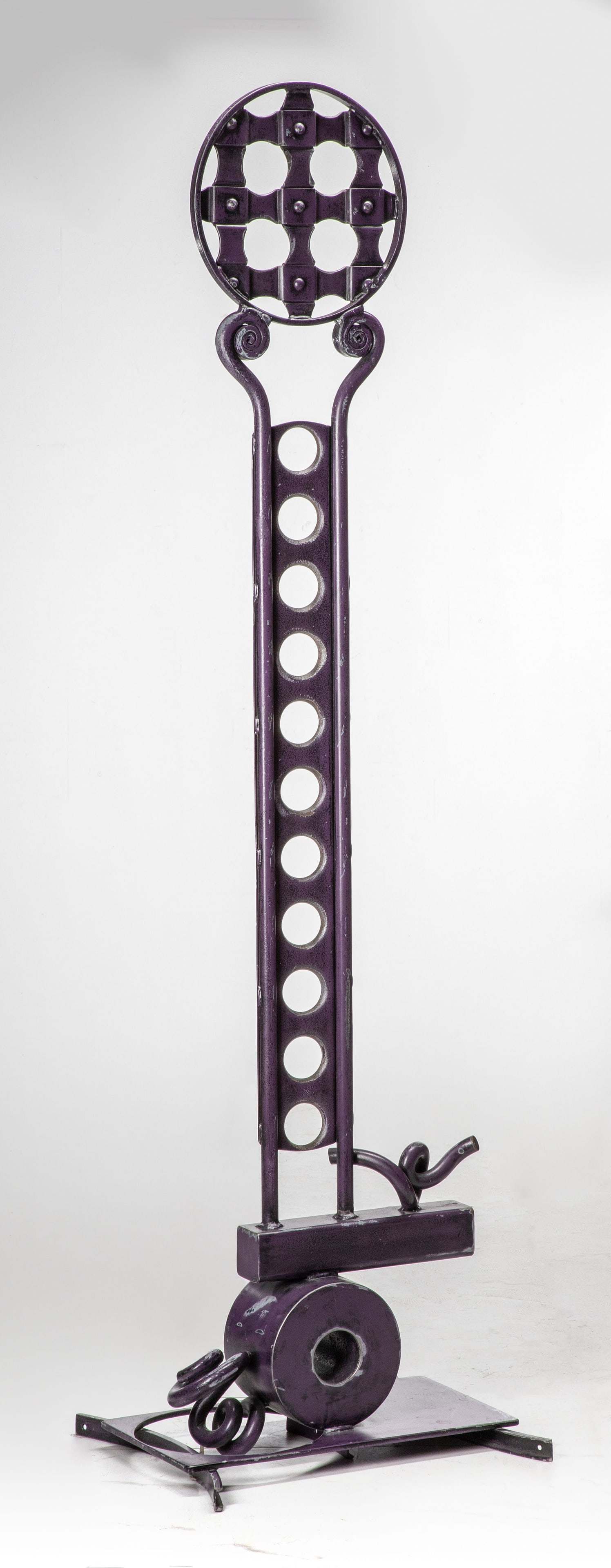 ANONYMOUS CUT, RIVETED AND ENAMELED STEEL SCULPTURE: Late 20th Century The assembled and enameled steel sculpture is unsigned. Measures 80 x 22 x 19 inches. Without proof of exemption, be aware that internet sales tax applies to all Internet transaction