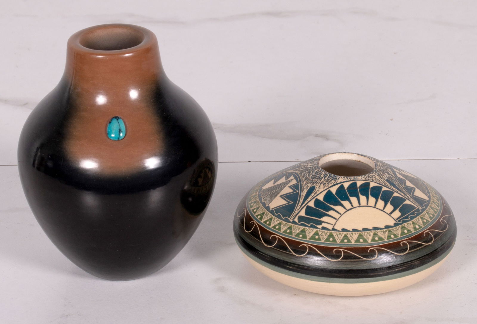 DORA TSE-PE (1939-2022) POTTERY VASE WITH TURQUOISE (1 of 10)