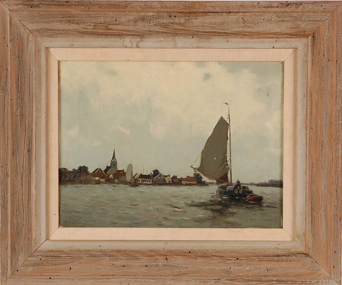 DUTCH OIL ON CANVAS SIGNED 'E. IJDEMA': Signed lower left, a label on the reverse refers to the artist and this work as modern Dutch School. The scene is from the northern part of Holland near Oudega, Friesland. Canvas size 13 x 16 inches.