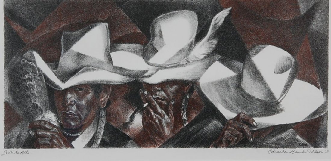 CHARLES BANKS WILSON (1918- ) PENCIL SIGNED LITHOG: A lithograph created in 1978 and produced in an edition of 200 with only some prints being hand colored by the artist. Signed and dated 1978 lower right, titled 'White Hats' lower left. Measures 7.75 