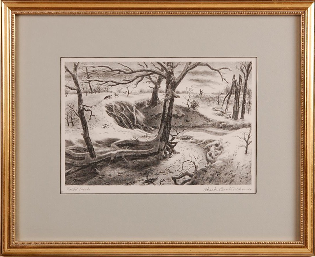 CHARLES BANKS WILSON (1918 - ) PENCIL SIGNED LITHO: Titled 'Rabbit Tracks', 1984, edition of 65. Titled lower left and signed lower right. Number 54 from raisonné by David C. Hunt. Measures 8.5 x 13.