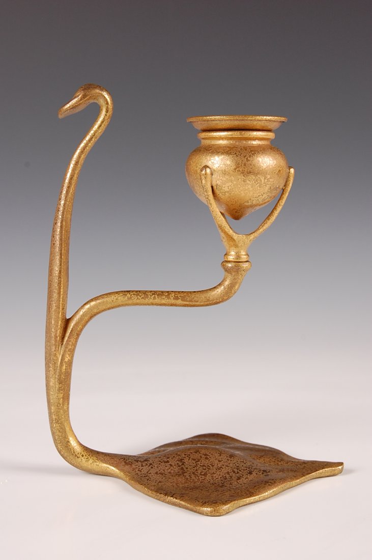 TIFFANY STUDIOS BRONZE DORE' ORGANIC FORM CHAMBER : Signed Tiffany Studios New York and numbered 1203. Measures 8 x 6 inches.