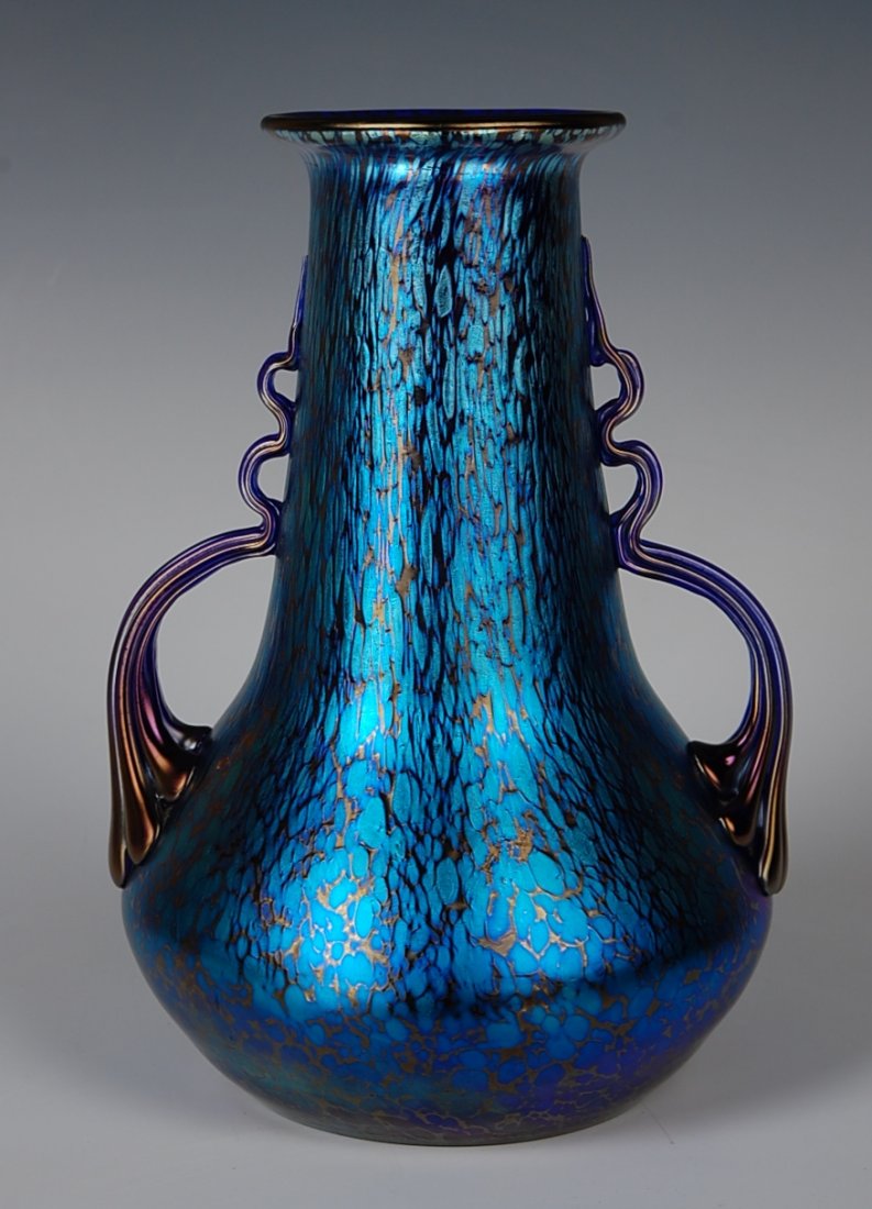 284 LOETZ COBALT PAPILLON VASE WITH HANDLES, 10 INCHES Dec 01, 2012