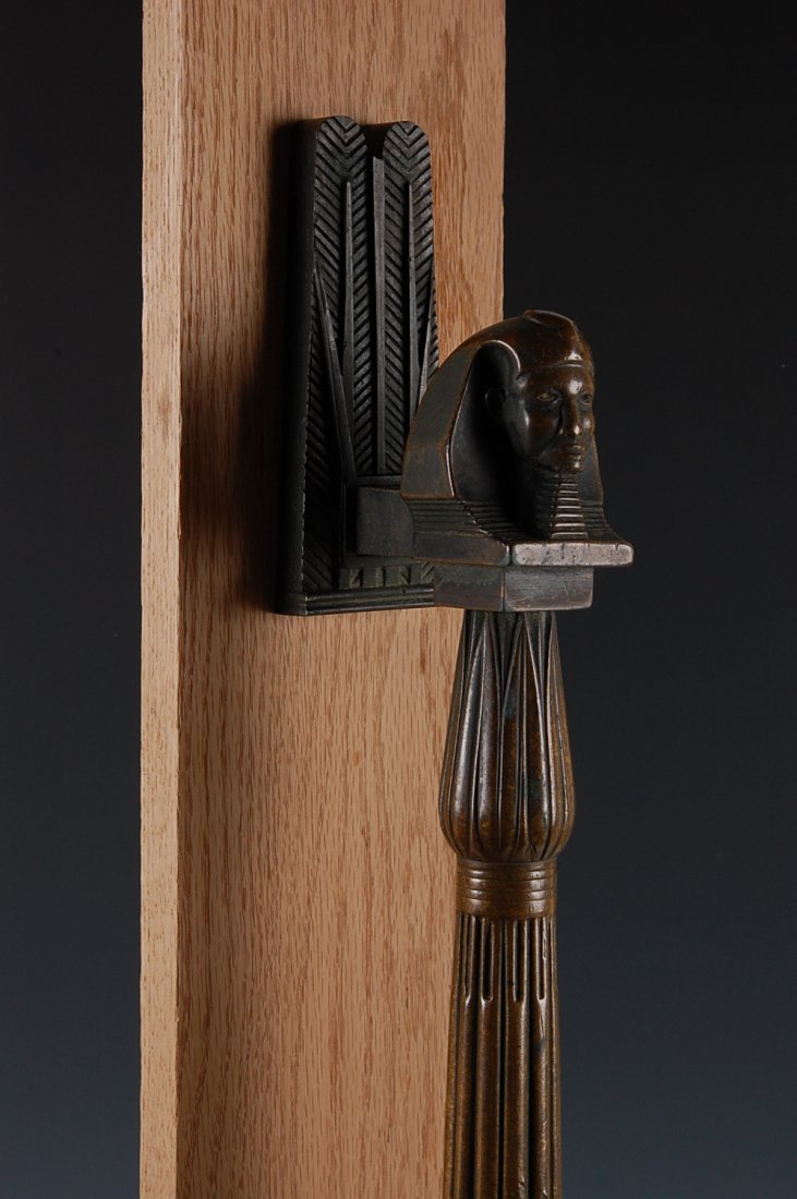LARGE HEAVY EGYPTIAN REVIVAL BRONZE DOOR HANDLE: Measures 3.75 x 21.75 x 2 inches (not including board).