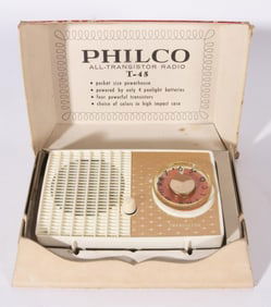 PHILCO T-45 TRANSISTOR RADIO WITH BOX, 1959