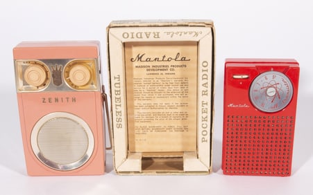 TANGO PINK ZENITH AND MANTOLA TRANSISTOR RADIOS