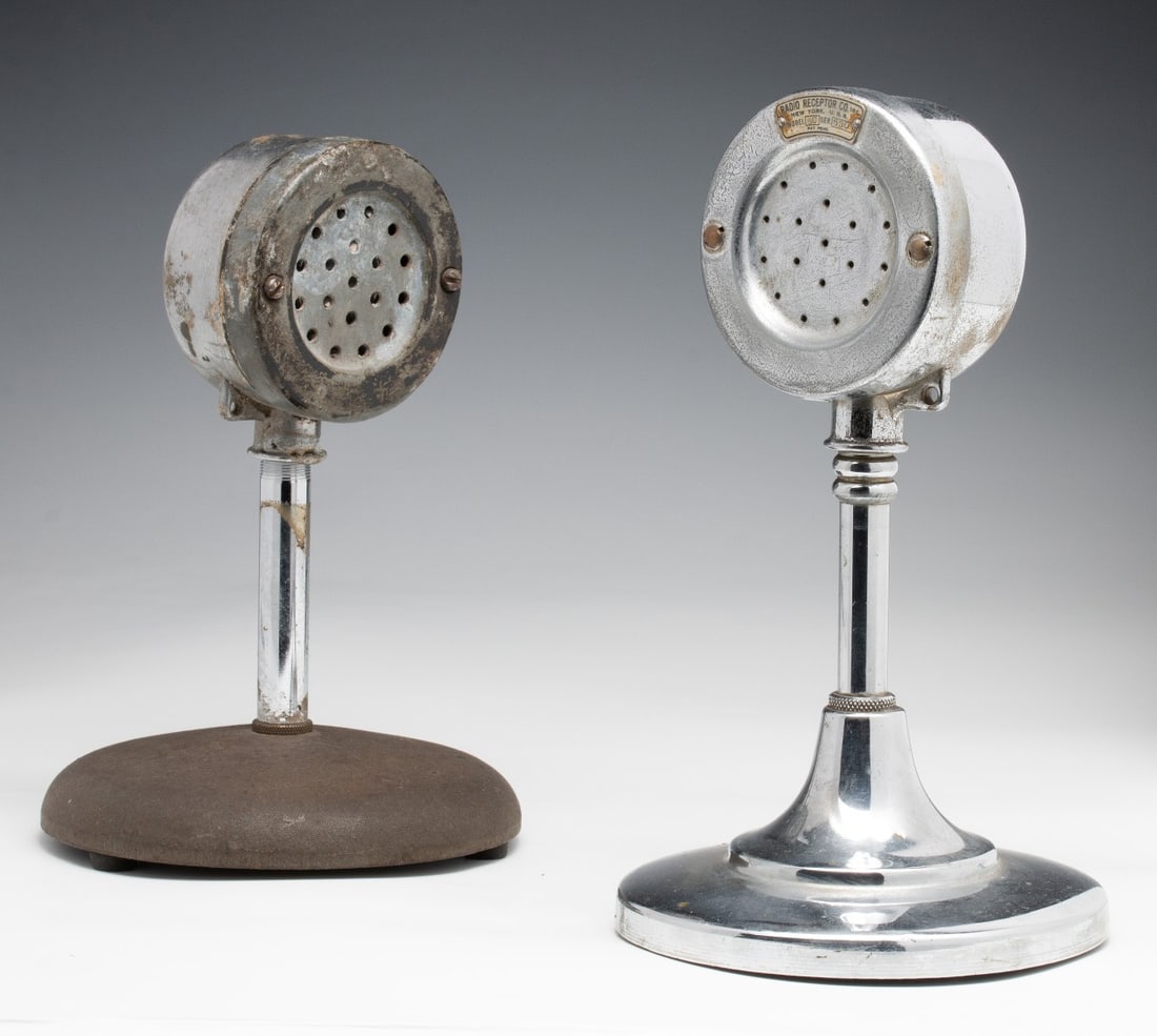 RADIO RECEPTOR 6C AND AUDIO RESEARCH 1930s MICROPHONES: The operating condition is unknown. Measures 8.5 and 9.5 inches tall. Without proof of exemption, be aware that internet sales tax applies to all Internet transactions and local sales tax may apply to