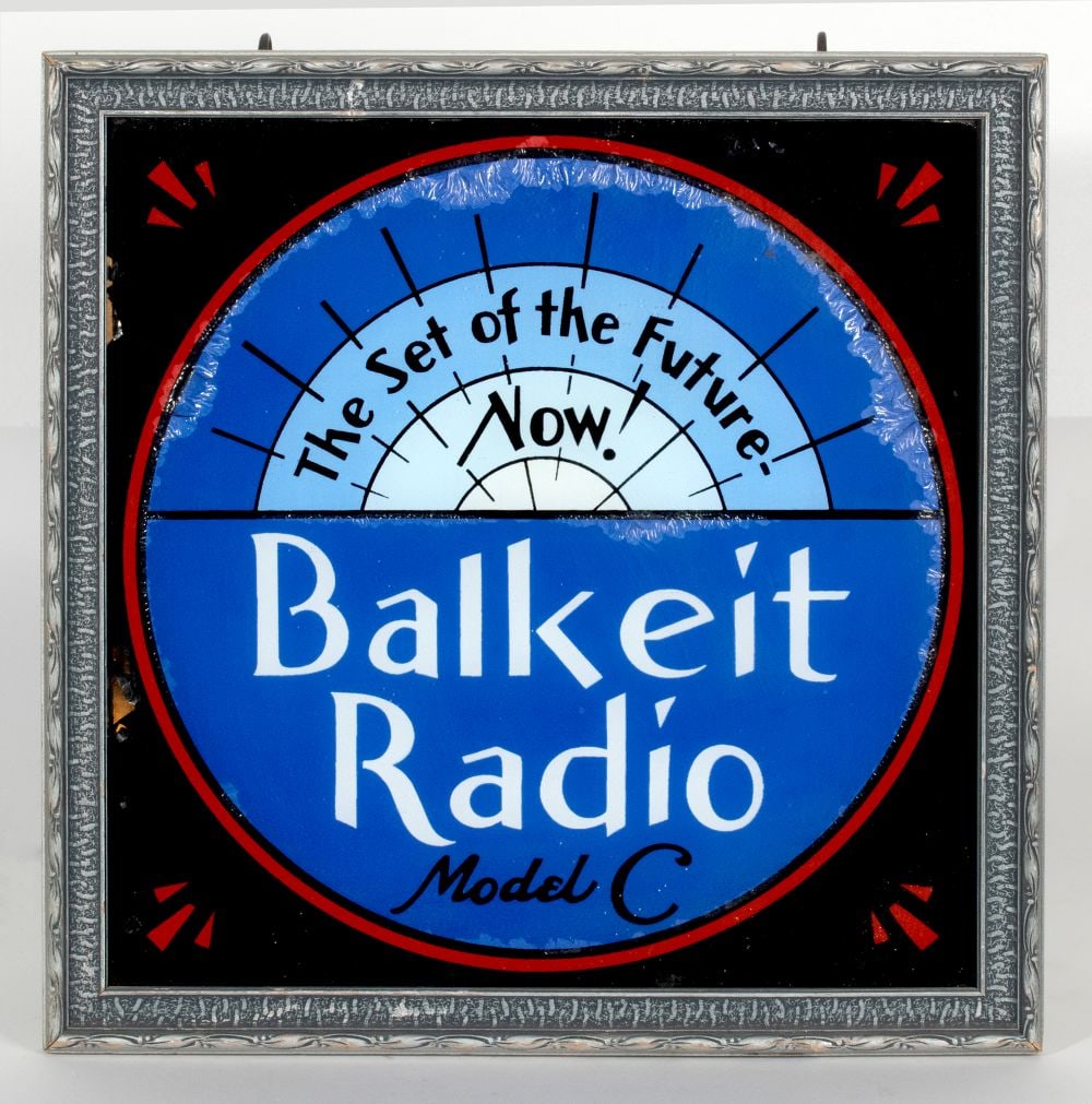 A RARE 1920S REVERSE PAINTED SIGN FOR BALKEIT RADIO (1 of 11)