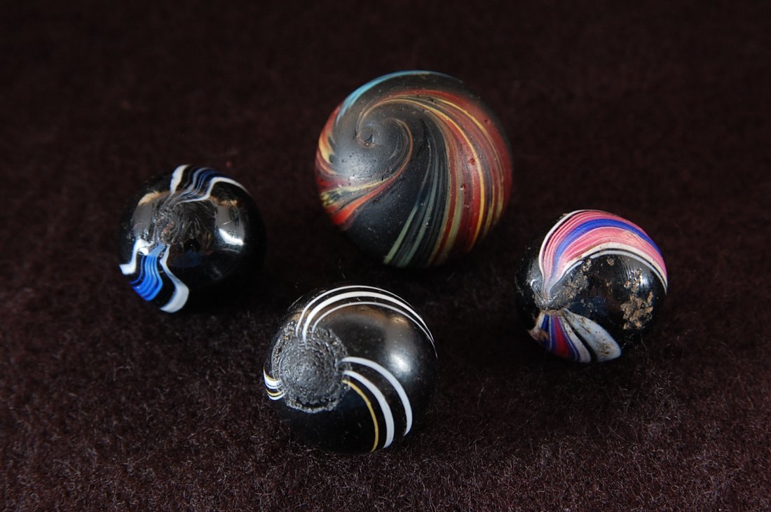 MARBLES LOT OF FOUR INDIAN SWIRLS, HAND MADE