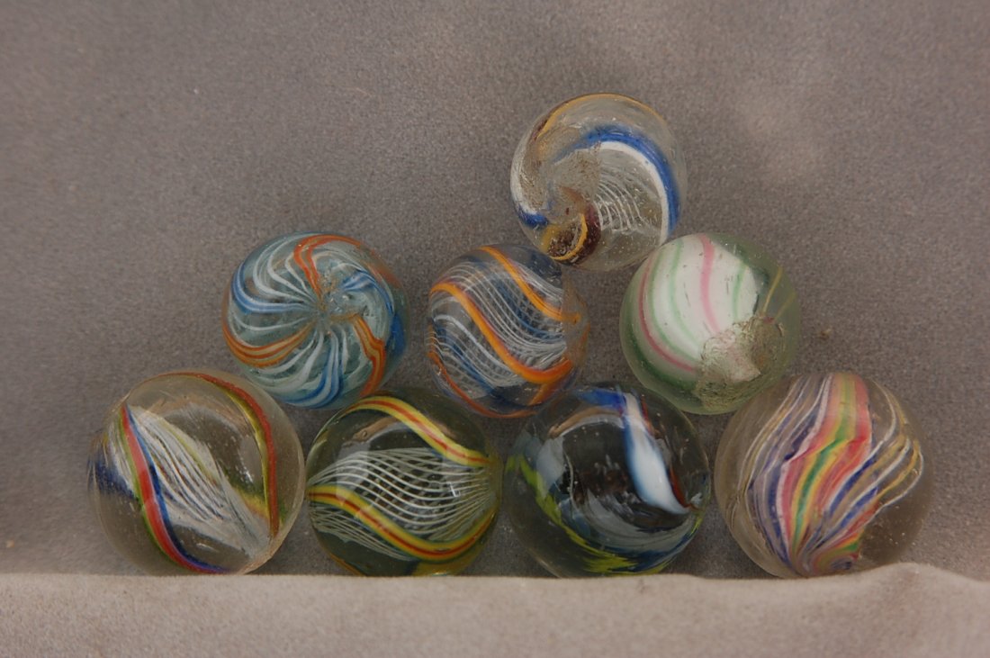 MARBLES 8 HAND MADE SWIRLS 9/16 TO 11/16'' MINT