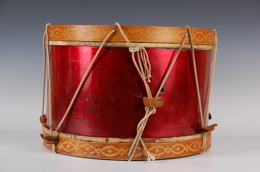 LATE 19TH-CENTURY 12 INCH TOY DRUM: 9 x 13 inches.