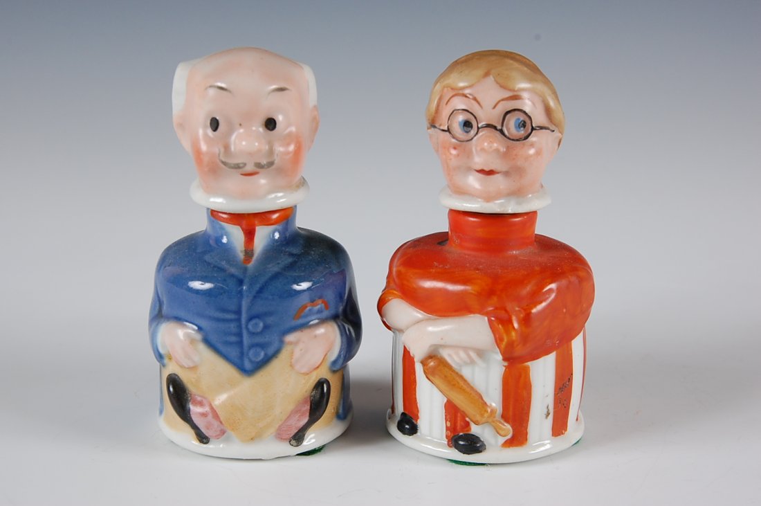 CARTER'S INK BOTTLES MAN & WOMAN, GERMANY 1914: Two figural bottles approx 3 inches.