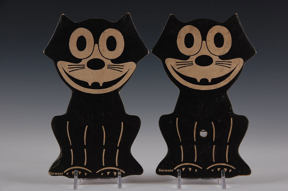 FELIX THE CAT TWO CARDBOARD DIE-CUT CATS, GERMANY: Each measures 7 x 4 inches and apparently were part of a squeaker toy or ?