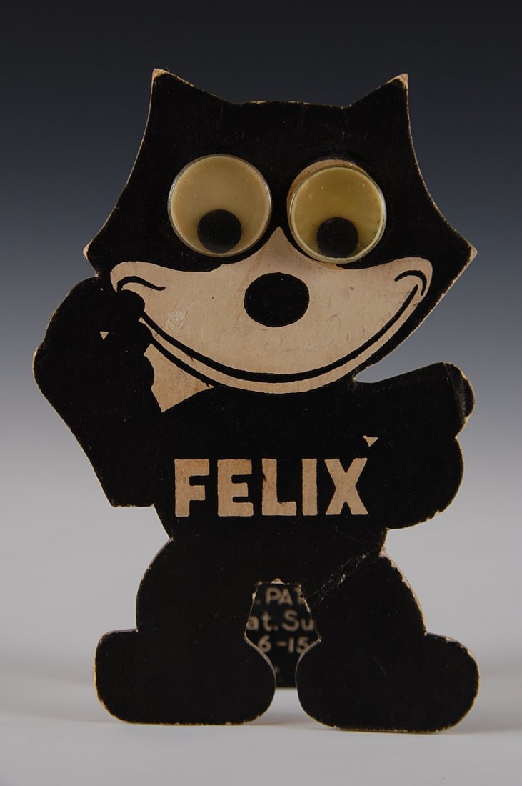 FELIX THE CAT SQUEEKER TOY,CARDBOARD, PAT 6-15-26: Pat Sullivan copyright and patent date of 1926, measures 4.75 x 3 inches