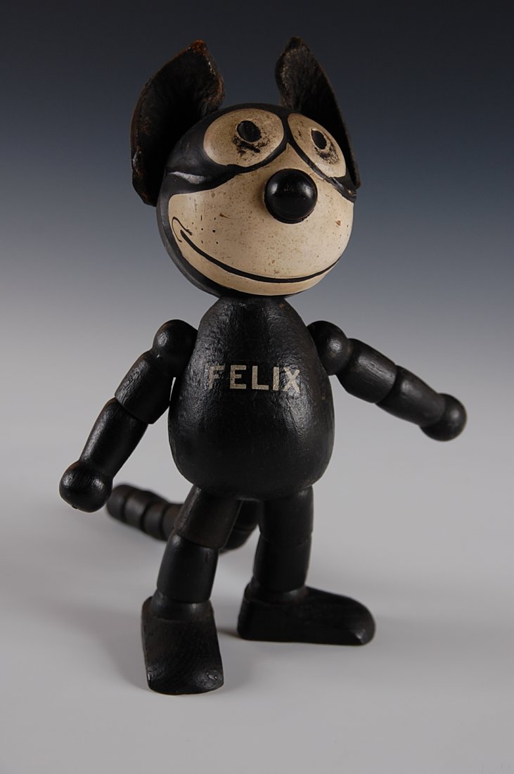 8" FELIX 1922 PAT SULLIVAN WOOD JOINTED DOLL: All original, including paper labels the underside of each foot, measures 8 inches.