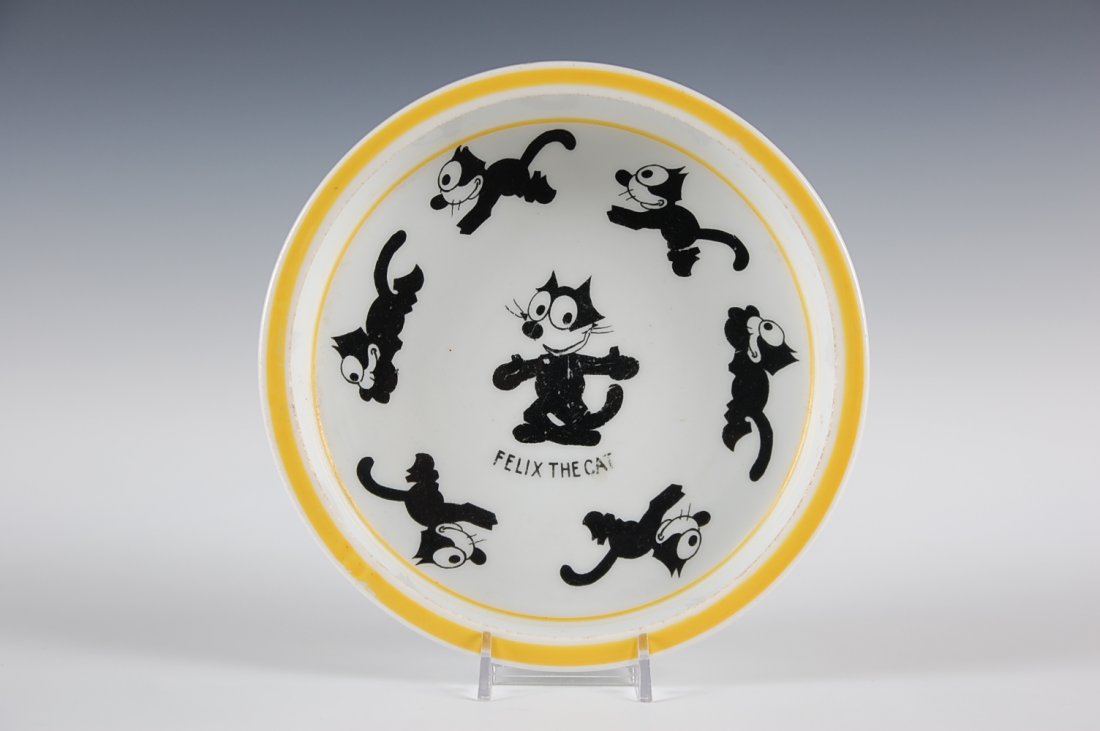 CIRCA 1930 FELIX THE CAT CHILD'S DISH, RUDOLSTADT CHINA: Measures 1.5 x 7.25 inches.