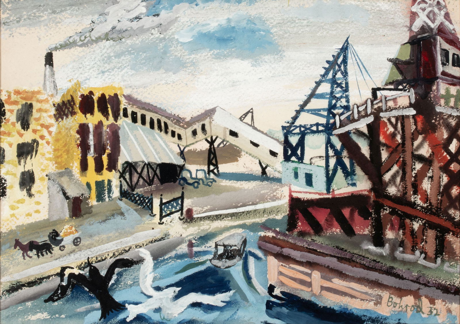 AARON BOHROD (1907-1992) CASEIN ON PAPER DATED 1932 (1 of 9)