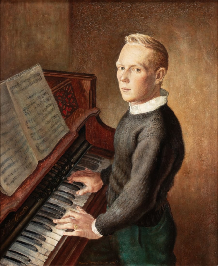 ROBERT MacDONALD GRAHAM JR. (1919-2003) EGG TEMPERA: Robert McDonald Graham, Jr. (Missouri, 1919-2003) Self Portrait, Age 20, 1941 1993 The luminous self portrait in egg tempera with oil glazes on a wood panel is signed, titled and dated verso. This pai