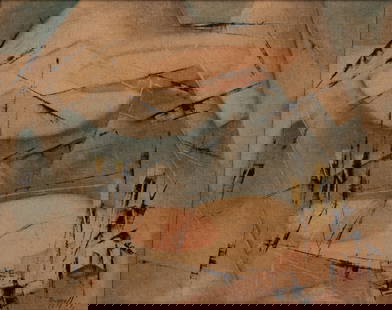CHARLES BUNNELL (1897-1968) OIL ON ARTIST'S BOARD: Charles Ragland Bunnell (1897-1968) 1954 The abstract composition painted on heavy-weight paper with a canvas-like texture is signed lower right front and dated 1954. Board measures 16 x 20 with a fra