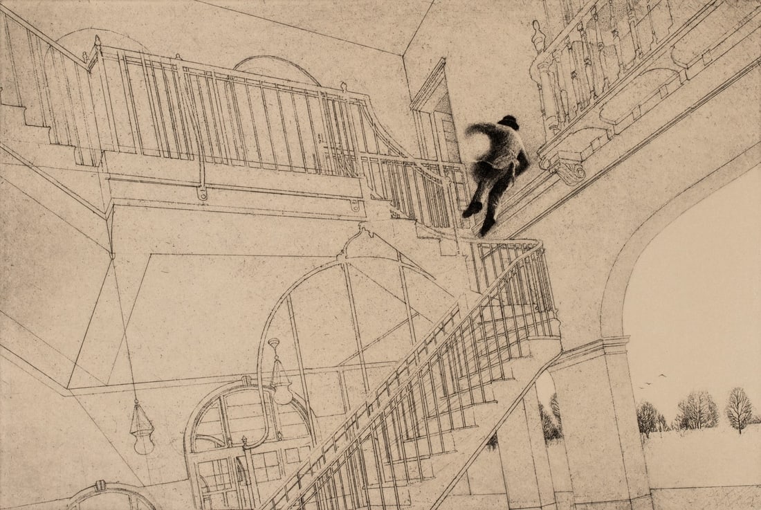 PETER WINSLOW MILTON (B. 1930) PENCIL SIGNED ETCHING: Peter Winslow Milton (Born 1930) From the series 'The Jolly Corner' 1971 The engraving/etching, numbered 79 from an edition of 90 prints, is signed by the artist in pencil below the image lower right.