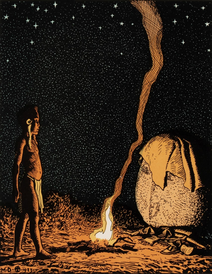 MAYNARD DIXON (1875-1946) LITHOGRAPHIC BOOKPLATE: Maynard Dixon (1875-1946) 1923 The bookplate, presumably color lithography (not offset or mechanical lithography) carries the artist's initials and symbol lower left with the date 1923. This plate ill