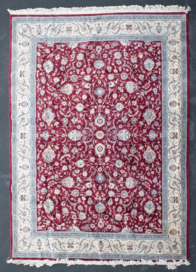 A LATE 20C. 'TABRIZ' INDO PERSIAN HAND MADE CARPET 9x12: The hand made carpet is woven in Tabriz style. Measures 144 x 107.5 inches. Without proof of exemption, be aware that internet sales tax applies to all Internet transactions and local sales tax may ap