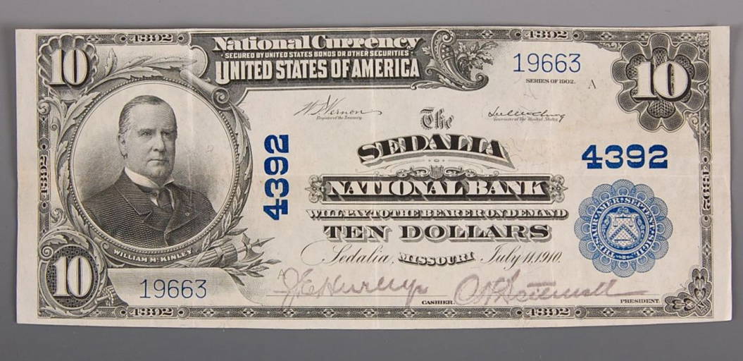 1902 Sedalia Missouri 10 National Bank Note Currency
