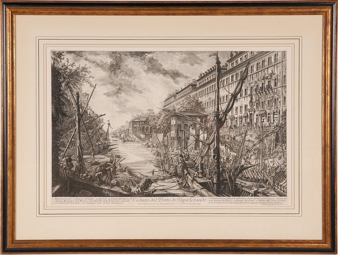 18TH CENTURY ETCHING AFTER PIRANESI: Overall framed size of 26 x 34 inches.