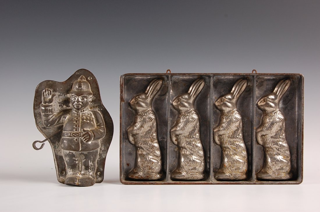 TWO ANTIQUE CHOCOLATE MOLDS: Molds measures 11" x 6.75" and 7" x 5".