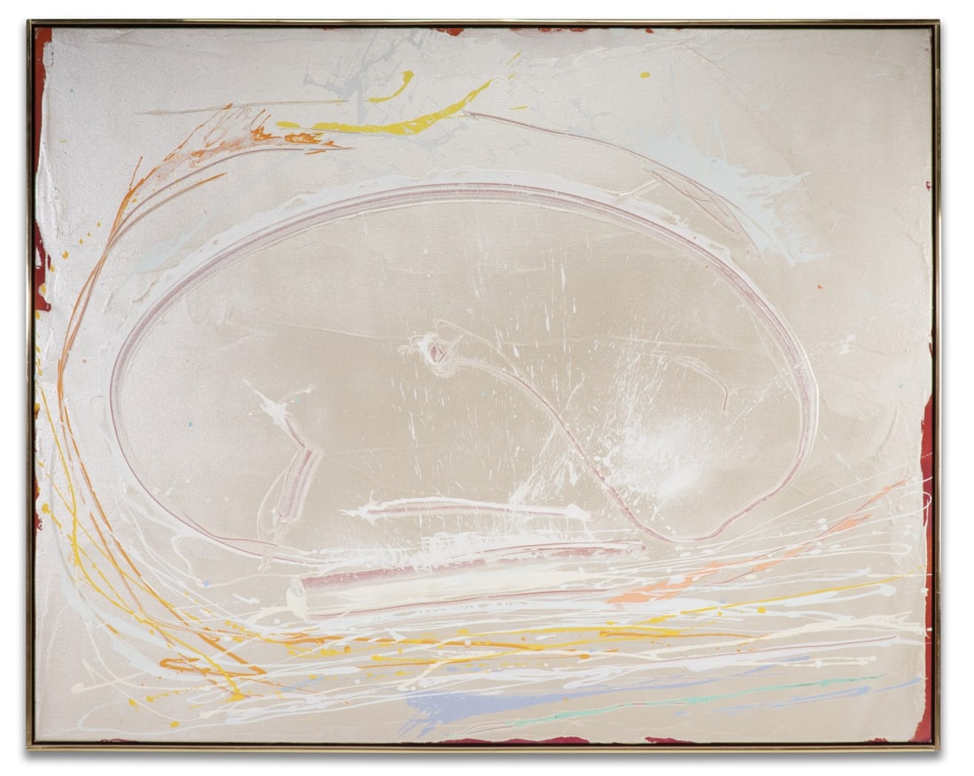 DAN CHRISTENSEN (1942-2007) ACRYLIC ON CANVAS: Dan Christensen (1942-2007) Jackflash 1983 The vibrant whorl on a shimmering ground is signed and titled by the artist verso above a label from Doug Drake Gallery, New York. Dan Christensen was born i