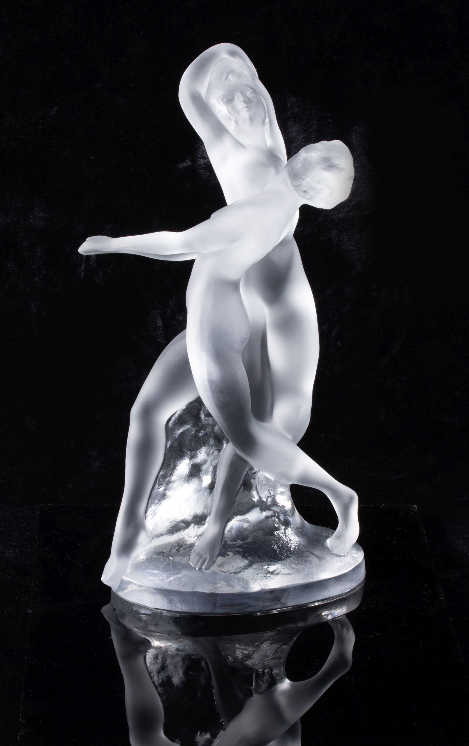 A LALIQUE FRENCH CRYSTAL DANCING FEMALE FIGURES (1 of 9)