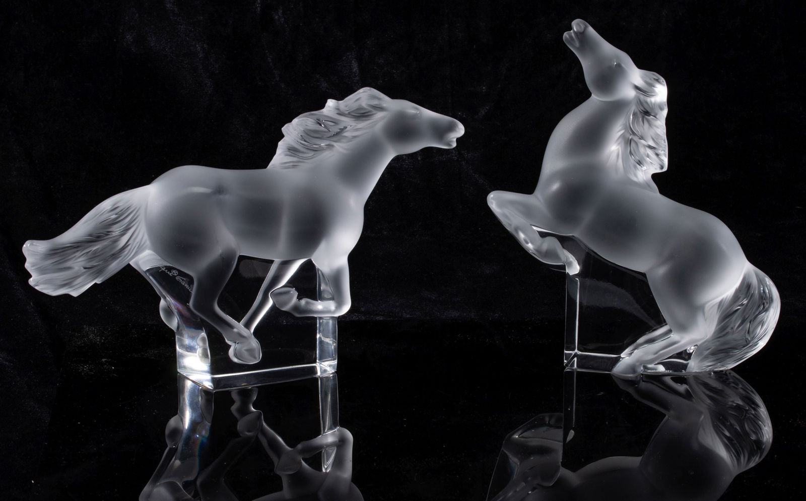 PAIR LALIQUE FRENCH CRYSTAL KAZAK HORSE FIGURES IN BOX (1 of 15)