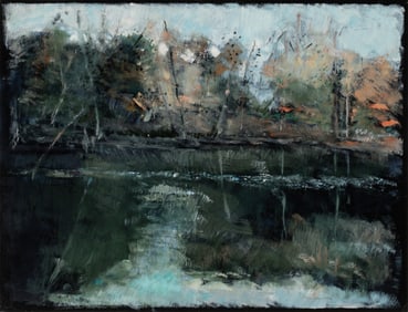 ROBERT SUDLOW (1920-2010) KANSAS RIVER OIL ON PAPER