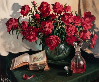 CLAYTON STAPLES (1892-1978) OIL ON CANVAS STILL LIFE